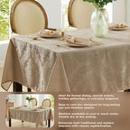 Newbridge Barcelona Luxury Damask Fabric Tablecloth, 70” Extra Wide x 144” Rectangle, Golden Beige, 100% Polyester, No Iron, Soil Resistant Dining Room, Party and Banquet Table Cover
