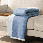 PAVILIA Melange Blue Sherpa Blanket Throw for Couch, Warm Soft Cozy Reversible Blanket Sofa Bed, Thick Plush Large Fleece Car Blanket, Decorative Home Room Decor Gifts Men Women, 50x60 Navy Blue