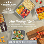 Bentgo Prep - 20-Piece 3-Compartment Reusable Meal Prep Containers with Lids, PFAS & BPA Free Materials, Durable, Microwave, Freezer, & Dishwasher Safe To Go Food Storage (Silver)