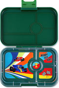 Yumbox Tapas 4-Compartment Bento Lunch Box, Large Size, Perfect for Sandwiches, Eco-friendly, Leakproof (Greenwich Green- Race Cars Tray)