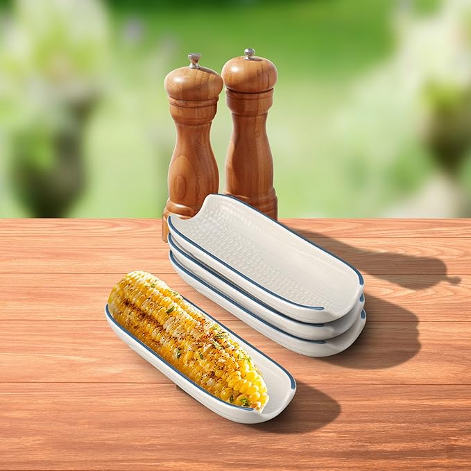 Pfaltzgraff Yorktowne Set of 4 Multicolor Corn Dishes, Durable Stoneware Side Plates with Vibrant Designs, Perfect for Serving Vegetables and Snacks