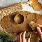 GOLDEN DAISIES Embossing Rolling Pin with Ornamental Bloom Pattern – Dough and Clay Roller for Embossed Cookies and Pottery - Cookie and Ceramic Stamp - Baking Gifts for Women by Algis Crafts