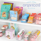 Plastic Food Storage 8 Pack Clear Container Bin with Handles for Organizing Kitchen, Pantry, Refrigerator, Freezer, Pantry, Cabinet, Closet, Bathroom. Stackable 10”x8”x3”