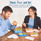 Bentgo Classic - Adult Bento Box, Stackable 3-Compartment Lunch Box with Removable Utensil Set and Sealing Strap, BPA-Free, Food Container Ideal for Meal Prep, Work, and On the Go (Blue)