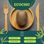 KOELHO'S Pre-Rolled Bamboo Cutlery Set 24-Pack 96 PCS | Bamboo Disposable Utensils 100% Biodegradable and Eco-Friendly | Wooden Utensils Disposable for Parties, Weddings, and Events