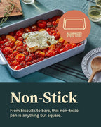 Caraway Non-Stick Ceramic 9”x13” Rectangle Pan Duo - Naturally Slick Ceramic Coating - Non-Toxic, PTFE & PFOA Free - Perfect for Brownies, Lasagnas, and More - Cream