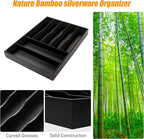 Bellsal Bamboo Silverware Drawer Organizer, Utensil Kitchen Drawer Organizer, Utensil Holder Cutlery Tray with Grooved Drawer Dividers for Kitchen Utensils and Flatware Bedroom Office (7 Slot, Black)