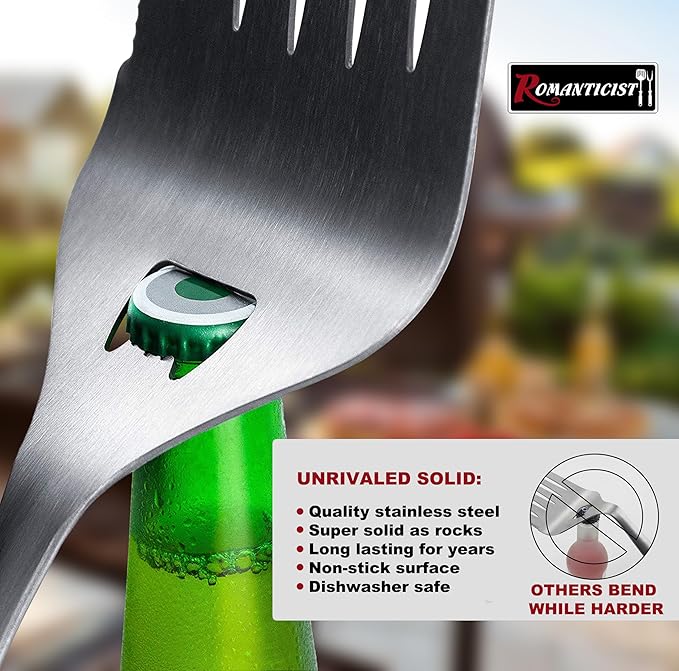 ROMANTICIST 4pc Heavy Duty Grill Accessories for Top Chef - Professional Grill Tools Set & Basic BBQ Tools for Backyard Restaurant Outdoor Kitchen - Deluxe Grill Gift for Dad on Father’s Day Birthday