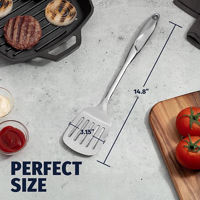 Zulay Kitchen Stainless Steel Slotted Turner - 14.8” Heat-Resistant Metal Spatula for Cooking, Frying & Grilling - Durable, Rust-Proof & Dishwasher Safe Kitchen Utensil for Everyday Use
