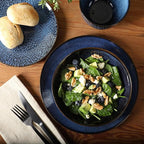 Gibson Elite Matisse 16-Piece Dinnerware Set – Double Bowl Reactive Glaze Stoneware in Blue – Plates and Bowls for 4, Microwave & Dishwasher Safe, Rustic Modern Design