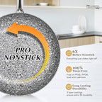 MICHELANGELO Frying Pan Set with Lid, 8" & 10" Granite Frying Pan Set with 100% APEO & PFOA-Free Stone Non Stick Coating, Granite Skillet Set with Lid, Nonstick Frying Pans 2 Piece - 8"+10"