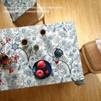 ISAENNE Designer French Linen Long Rectangle Tablecloth,Blue Floral Washable Indoor Table Cloth,Durable Home Decor Tablecloths for Dining Thanksgiving Kitchen Party Christmas,63"*94"-Ruyi B