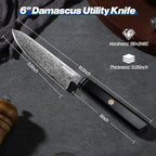 Huusk Damascus Utility Knife Japanese - 5.5 inch Handcrafted VG10 Paring Knife, Small Chef Knives with Ergonomic Wooden Handle, Versatile Kitchen Knives for Vegetable Fruit Meat, Birthday Dad Mom Gift