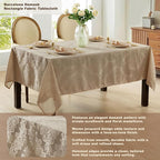 Newbridge Barcelona Luxury Damask Fabric Tablecloth, 52” Wide x 70” Rectangle, Golden Beige, 100% Polyester, No Iron, Soil Resistant Dining Room, Party and Banquet Table Cover