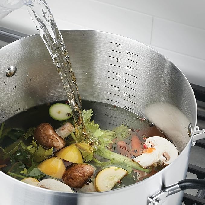 KitchenAid 71022 Stainless Steel Stockpot with Measuring Marks and Lid, 8 Quart - Brushed Stainless Steel