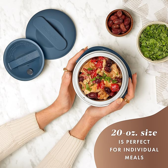Crock-Pot 20-Ounce Electric Lunch Box, Portable Food Warmer, Faded Blue, Perfect for Travel, Car, On-the-Go, Keeps Food Warm, Spill-Free, Dishwasher-Safe, Ideal Gift for Men and Women