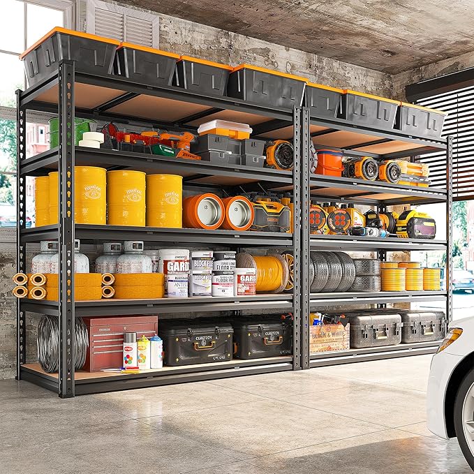 REIBII 48" W Garage Shelving 3020LBS Storage Shelves 5 Tier Heavy Duty Shelving Adjustable Garage Shelves for Basement, Warehouse, Commercial, Easy Assemble, 48" W x 72" H x 24" D