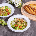 DaYammi 50 Pack Plastic Bowls with Silver Rim, 12oz Disposable Soup Bowls, Heavy Duty Dinner Bowls for Weddings, Parties, Dinners, Catering and Everyday Use