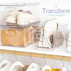 Plastic Food Storage 4 Pack Clear Container Bin with Handles for Organizing Kitchen, Pantry, Fridge, Freezer, Pantry, Bathroom. 14"x6"5"
