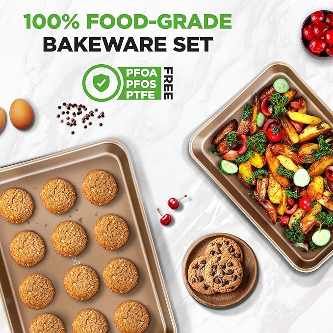 NutriChef Non Toxic Baking Pan, Medium and Large Cookie Sheets, Premium Nonstick Carbon Steel Cookie Pans for Baking - Commercial Grade, Restaurant Quality, Bakeware Set, Easy to Clean - (Set of 2)