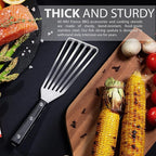 Slotted Stainless Steel Fish Spatula - 11-inch Thin, Heat Resistant with ABS Handle - Turner for Meat, Eggs, Nonstick Cookware