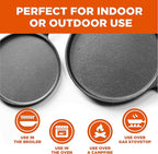 Commercial CHEF Round Cast Iron Griddle Pan 3-Piece Set – 8-inch, 10-inch, and 12-inch - Pre-seasoned Griddle Cast Iron Cookware