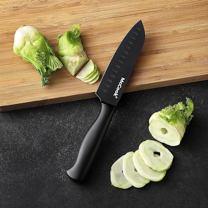 McCook® Knife Sets,German Stainless Steel Knife Block Sets with Built-in Sharpener, Black